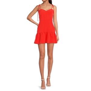 Gianni Bini Elena Ruffle Neon Orange Mini Dress Sz 12 Tie Strap Flounce Hem NWT